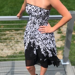 Black and White Handkerchief Strapless Dress